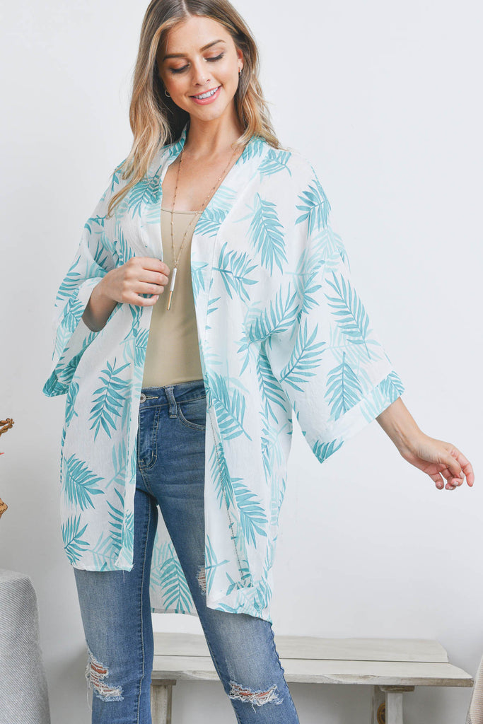 CRAWLER LEAF PRINT OPEN FRONT KIMONO