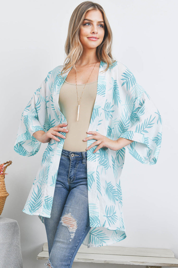 CRAWLER LEAF PRINT OPEN FRONT KIMONO