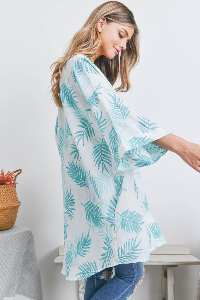 CRAWLER LEAF PRINT OPEN FRONT KIMONO