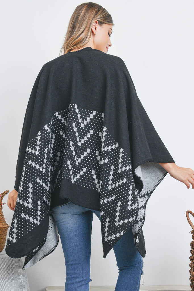 OPEN FRONT SQUARE PATTERN RUANA WRAP KIMONO