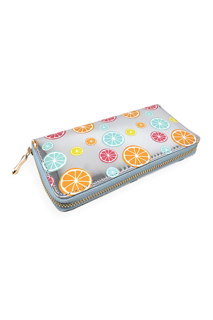 FRUIT PRINTED METALLIC LEATHER WALLET