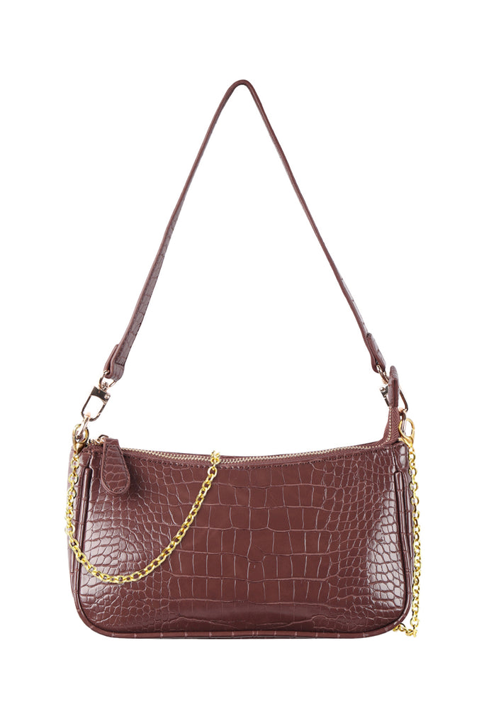 CONVERTIBLE LEATHER CROCODILE TEXTURED SHOLDER BAG, SLING BAG, POUCH