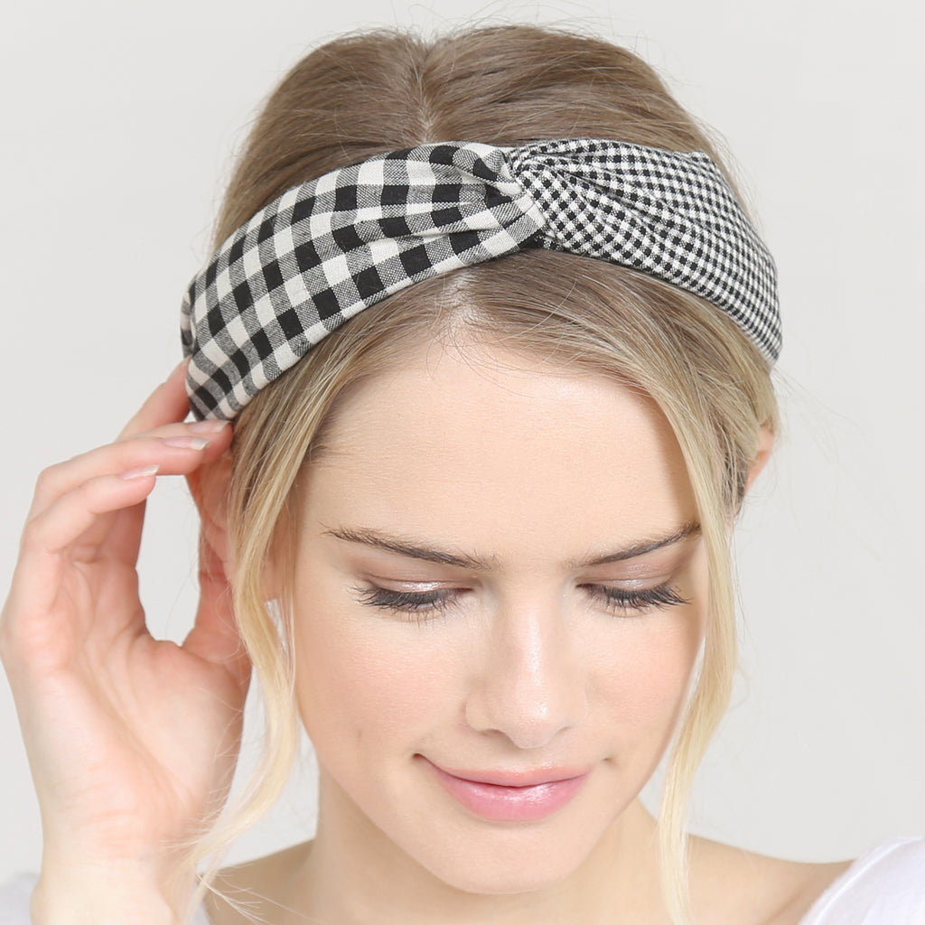 PLAID KNOTTED FABRIC COATED HAIR BAND