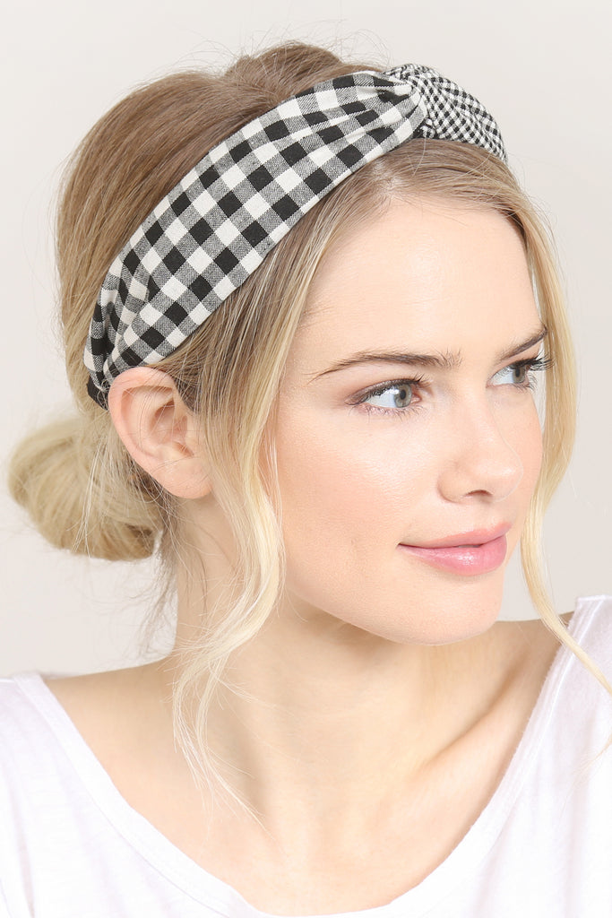 PLAID KNOTTED FABRIC COATED HAIR BAND