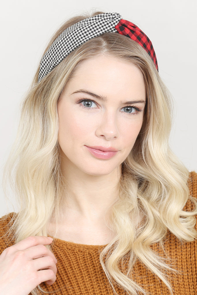 PLAID KNOTTED FABRIC COATED HAIR BAND