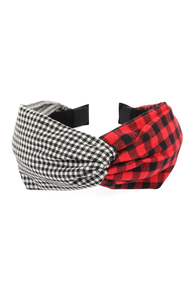 PLAID KNOTTED FABRIC COATED HAIR BAND