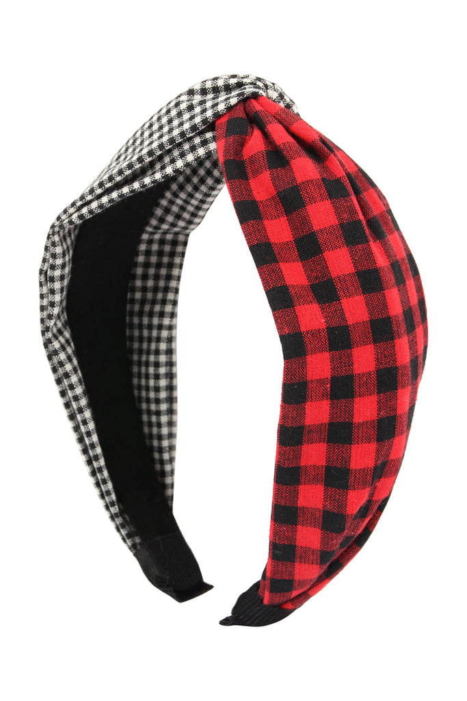 PLAID KNOTTED FABRIC COATED HAIR BAND