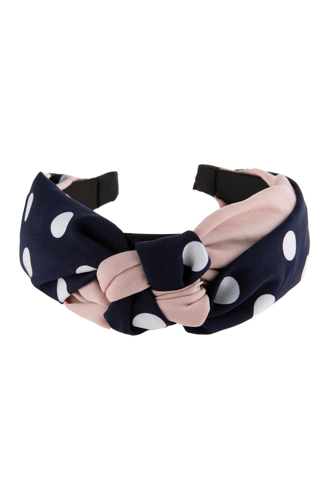 TWO TONE POLKA DOTS KNOTTED FABRIC HEADBAND