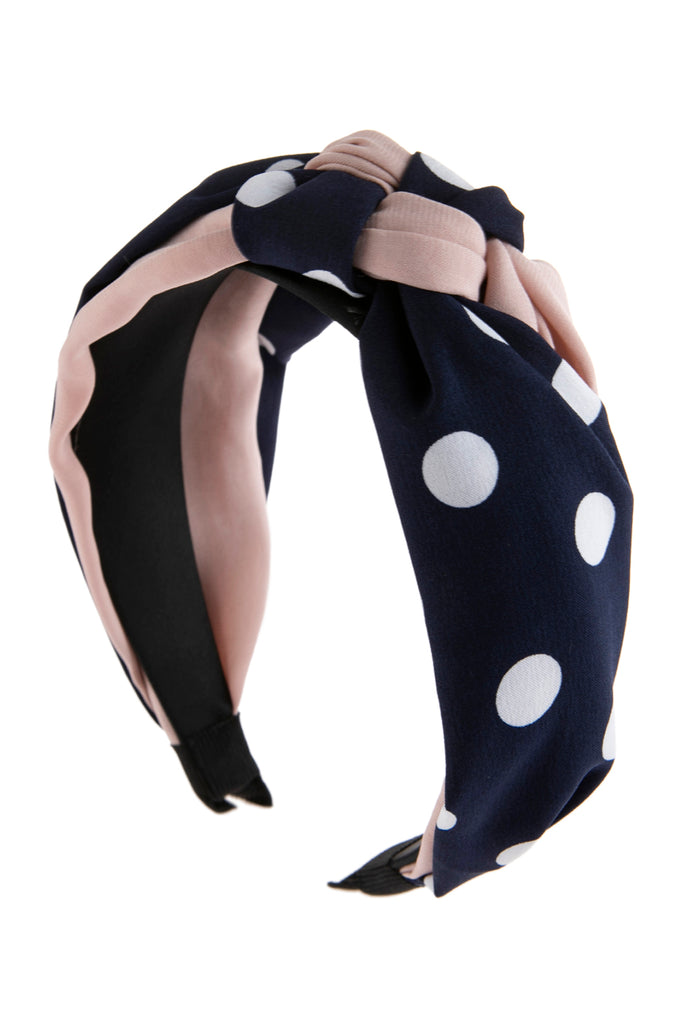 TWO TONE POLKA DOTS KNOTTED FABRIC HEADBAND