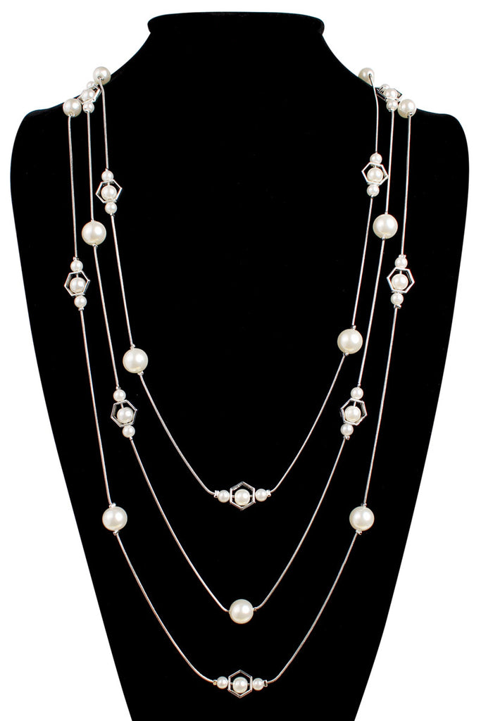MULTI LINE OCTAGON PEARL CHAIN NECKLACE