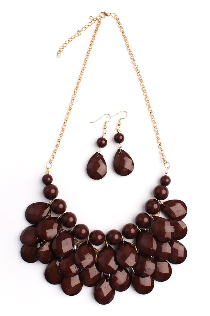 HDN1212 - TEARDROP BUBBLE BIB NECKLACE AND EARRING SET