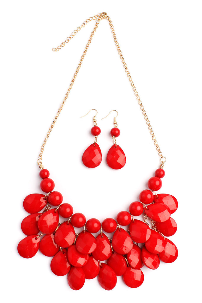 HDN1212 - TEARDROP BUBBLE BIB NECKLACE AND EARRING SET