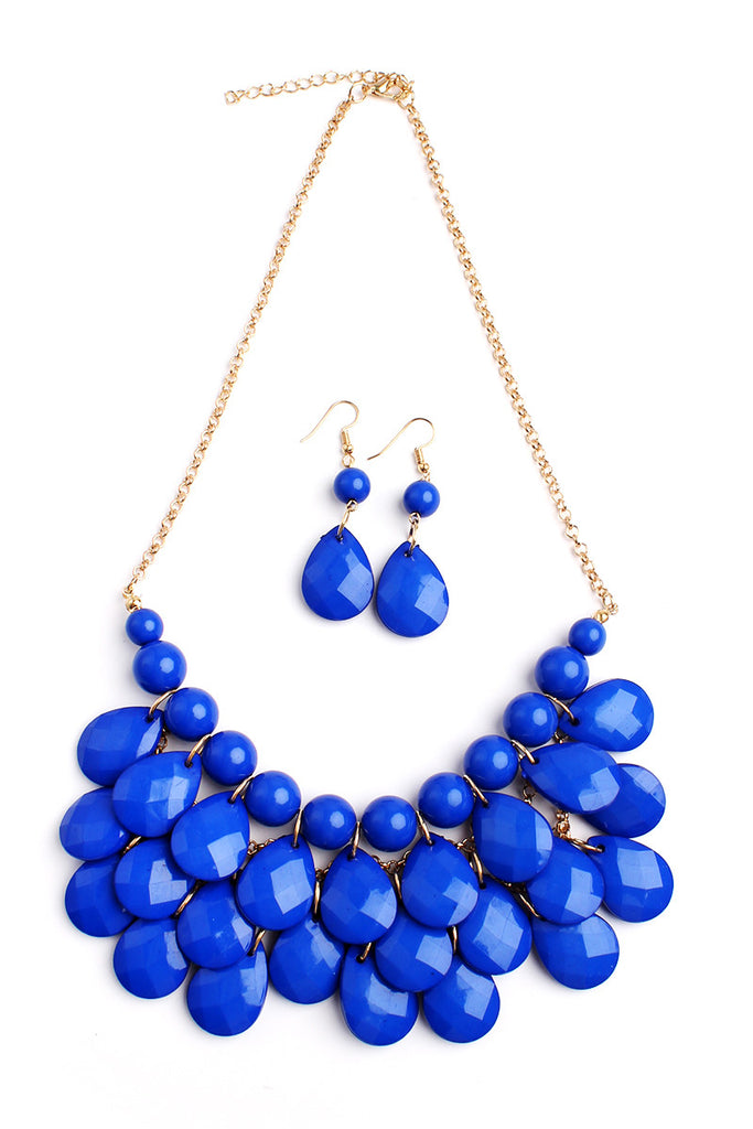 HDN1212 - TEARDROP BUBBLE BIB NECKLACE AND EARRING SET