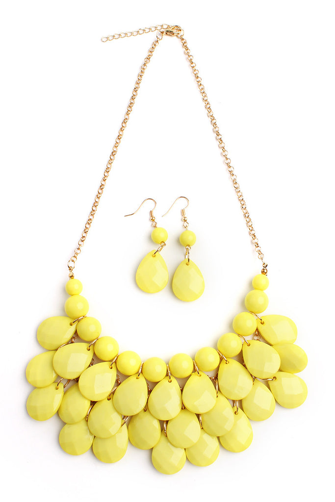 HDN1212 - TEARDROP BUBBLE BIB NECKLACE AND EARRING SET