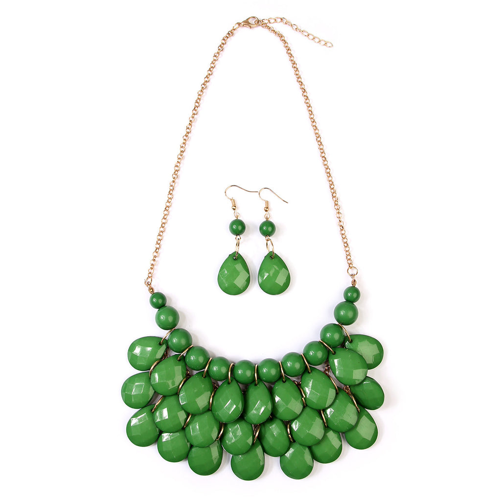 HDN1212 - TEARDROP BUBBLE BIB NECKLACE AND EARRING SET