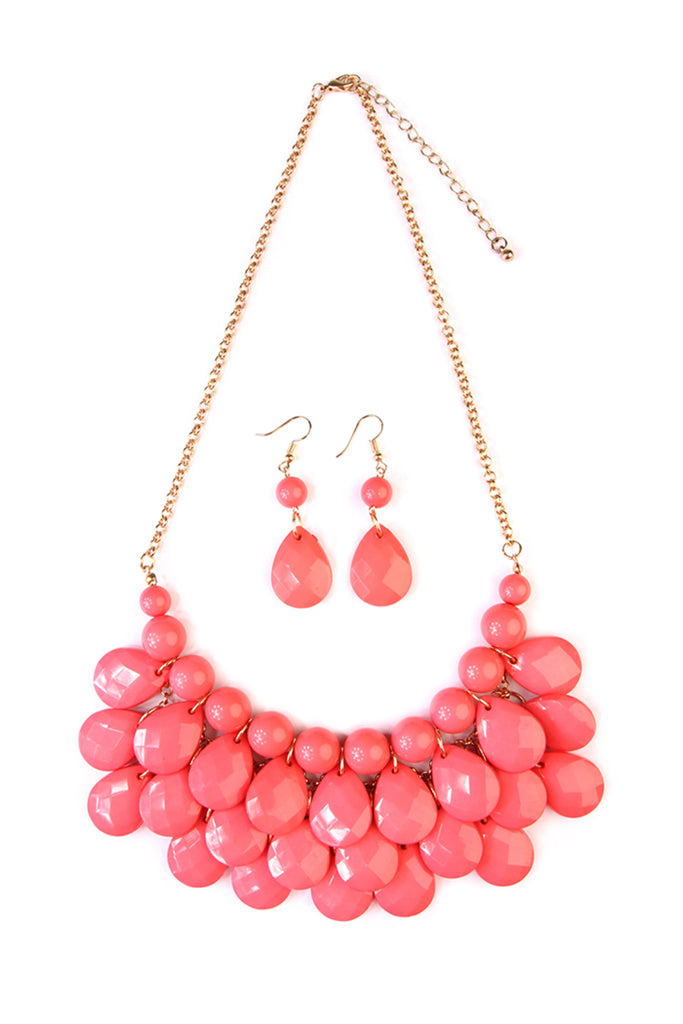 HDN1212 - TEARDROP BUBBLE BIB NECKLACE AND EARRING SET