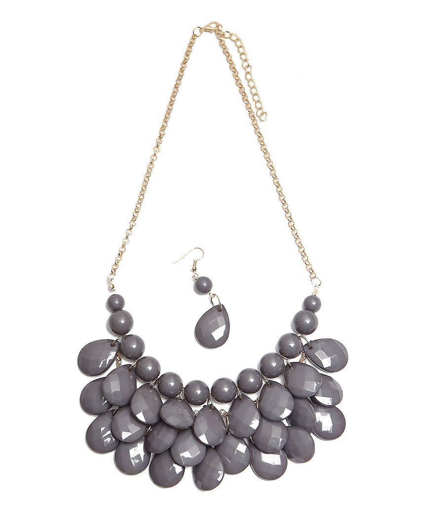 HDN1212 - TEARDROP BUBBLE BIB NECKLACE AND EARRING SET