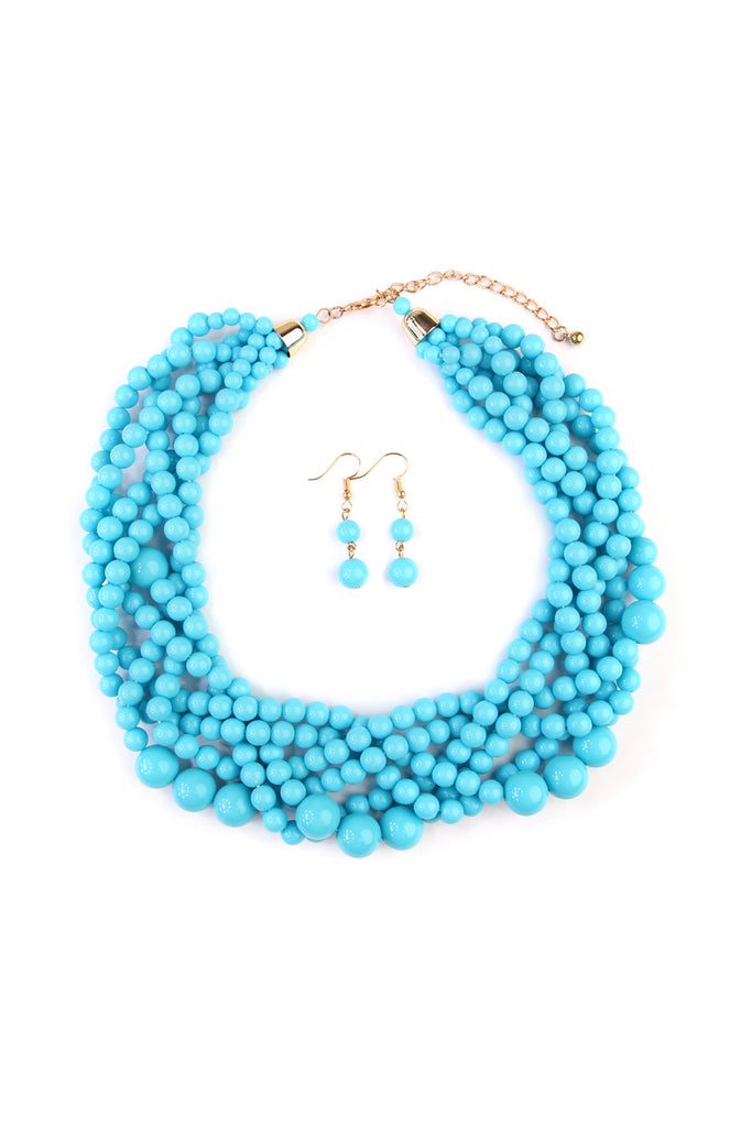 MULTI STRAND BUBBLE CHOKER NECKLACE AND EARRING SET