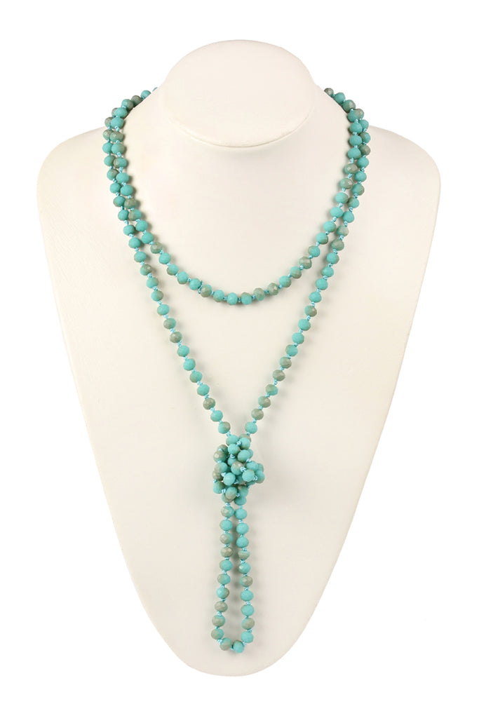 60" LONG KNOTTED GLASS BEADS NECKLACE