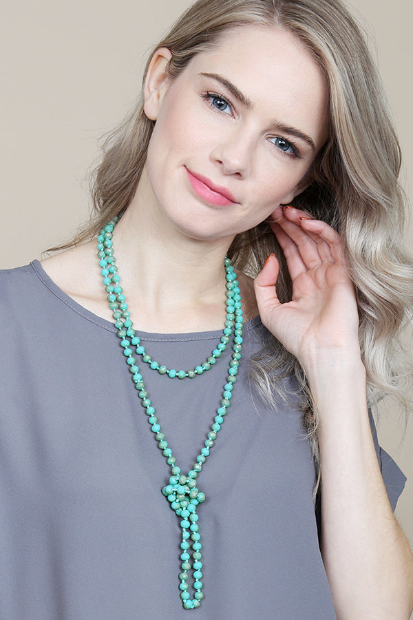 HDN2209 - 60" LONG KNOTTED GLASS BEADS NECKLACE