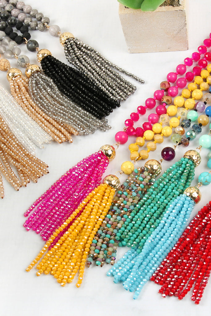 HDN2237 - BEADED TASSEL PENDANT NECKLACE