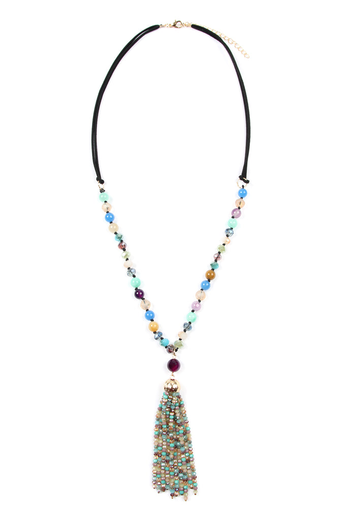 HDN2237 - BEADED TASSEL PENDANT NECKLACE