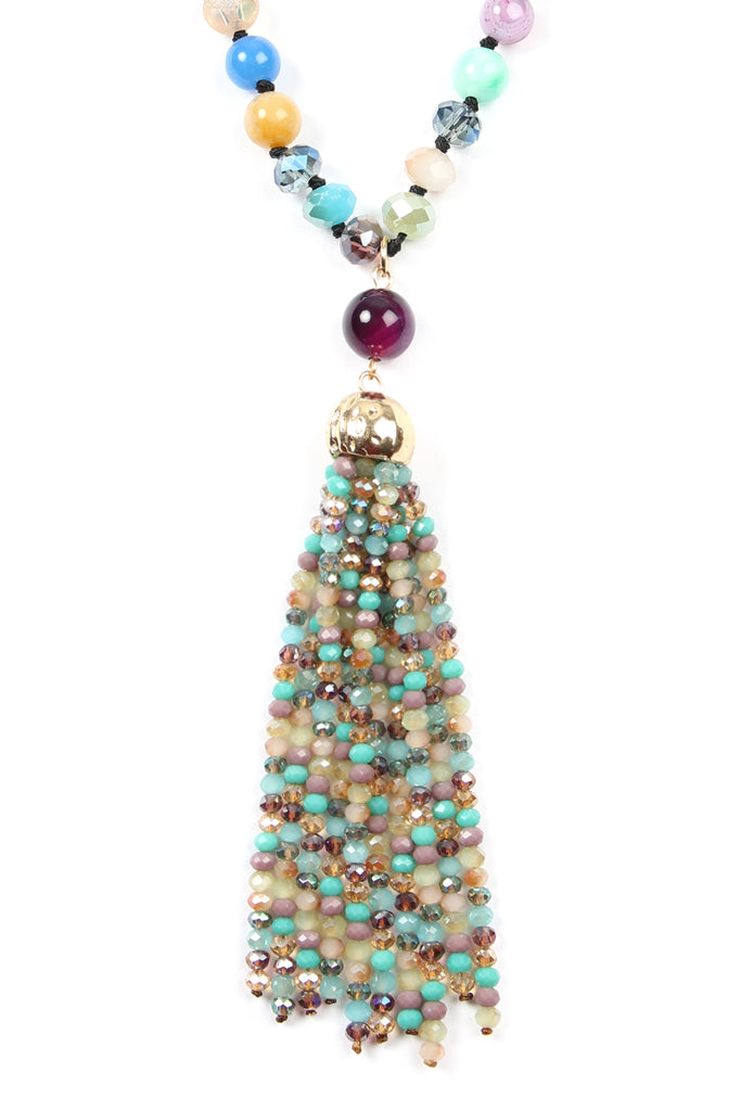 HDN2237 - BEADED TASSEL PENDANT NECKLACE