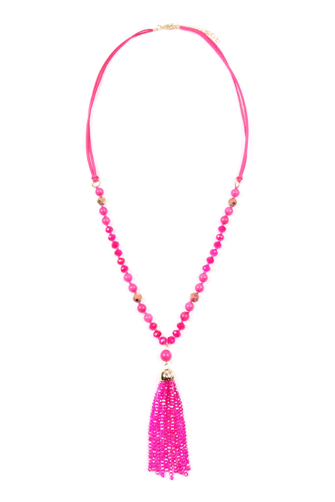 HDN2237 - BEADED TASSEL PENDANT NECKLACE