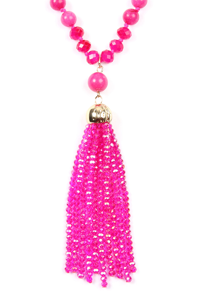 HDN2237 - BEADED TASSEL PENDANT NECKLACE