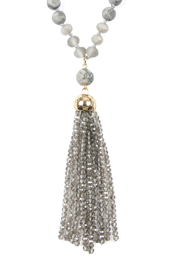 HDN2237 - BEADED TASSEL PENDANT NECKLACE