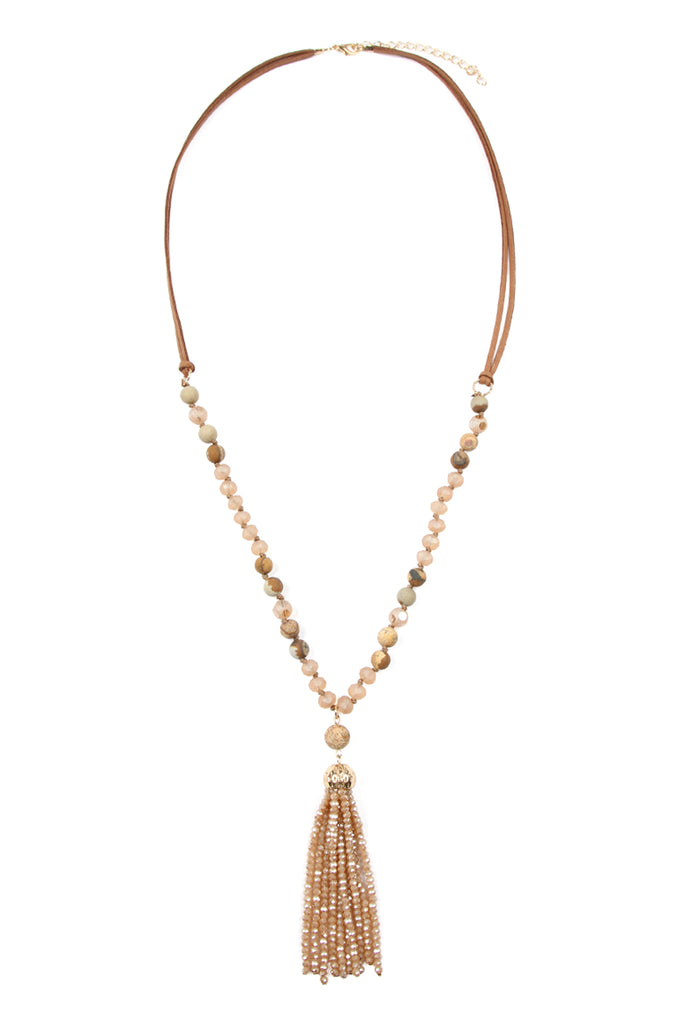 HDN2237 - BEADED TASSEL PENDANT NECKLACE