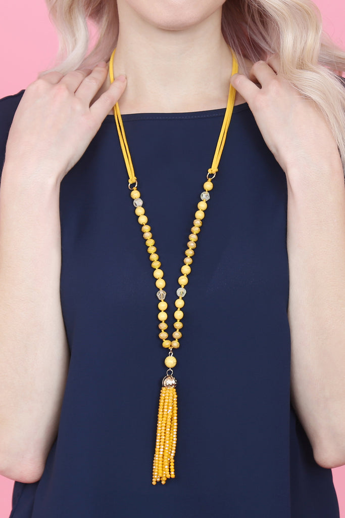 HDN2237 - BEADED TASSEL PENDANT NECKLACE