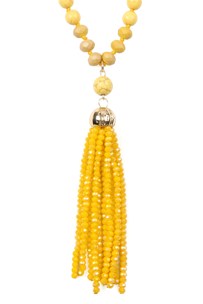 HDN2237 - BEADED TASSEL PENDANT NECKLACE