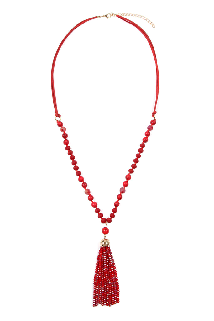 HDN2237 - BEADED TASSEL PENDANT NECKLACE