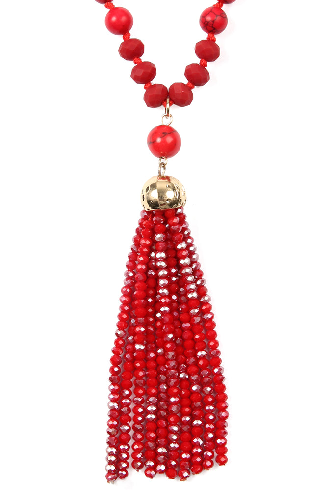 HDN2237 - BEADED TASSEL PENDANT NECKLACE