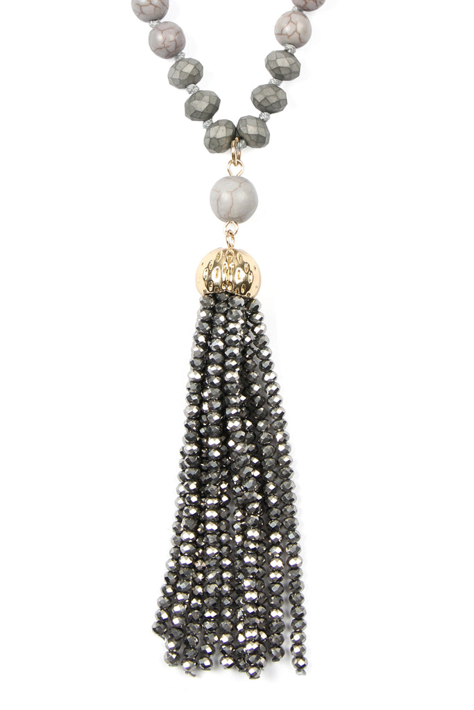 HDN2237 - BEADED TASSEL PENDANT NECKLACE