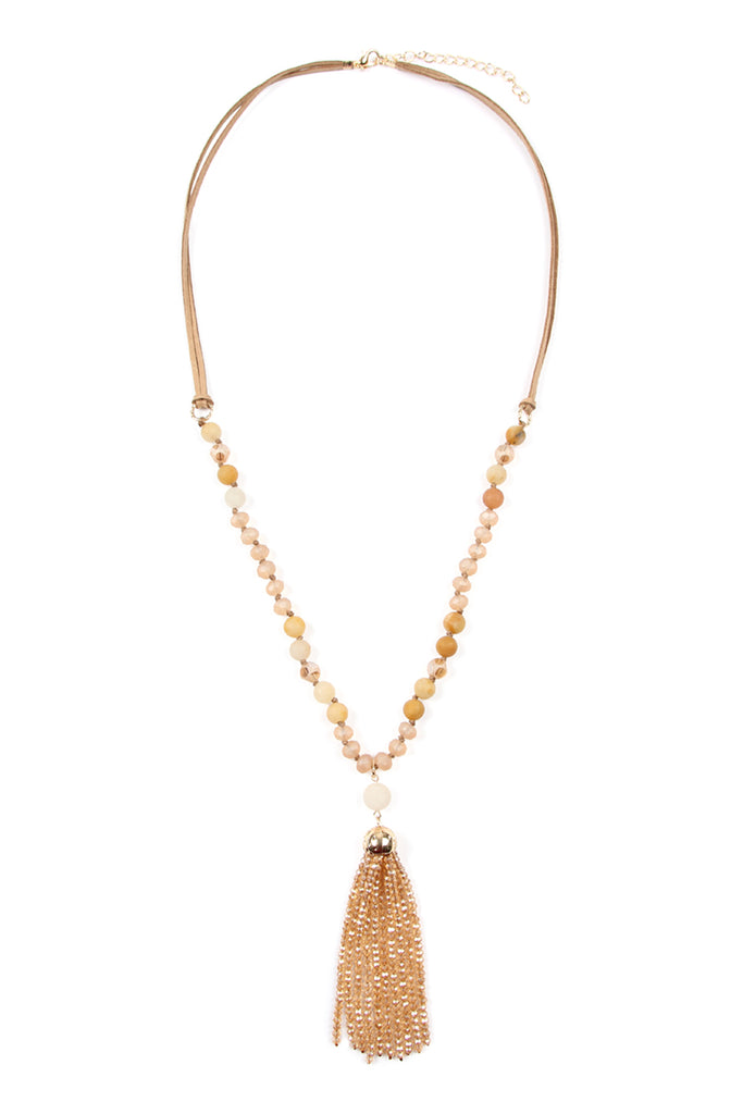 HDN2237 - BEADED TASSEL PENDANT NECKLACE