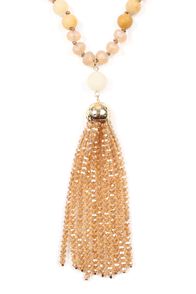 HDN2237 - BEADED TASSEL PENDANT NECKLACE