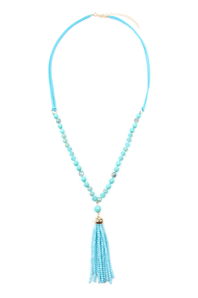 HDN2237 - BEADED TASSEL PENDANT NECKLACE