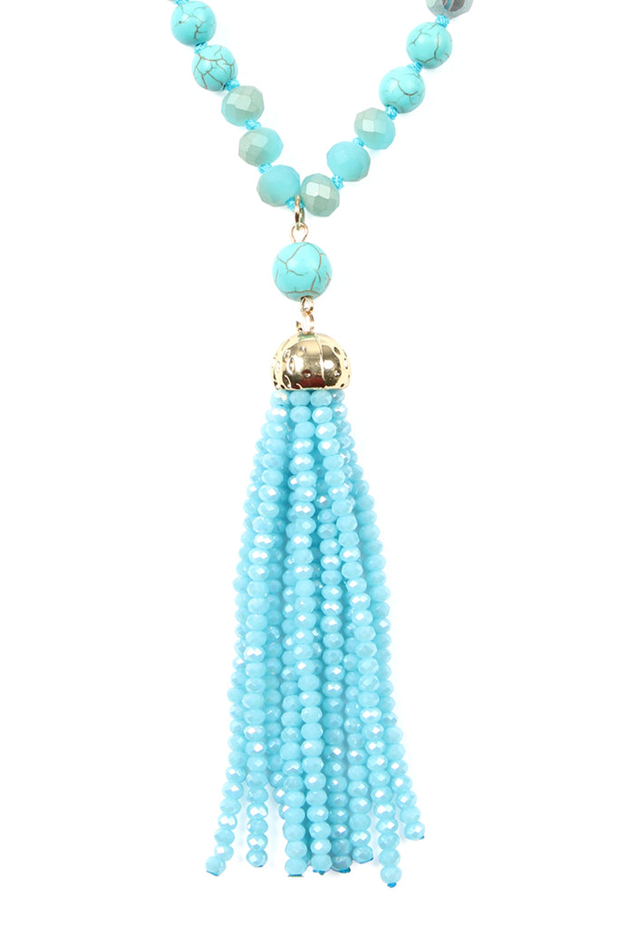 HDN2237 - BEADED TASSEL PENDANT NECKLACE