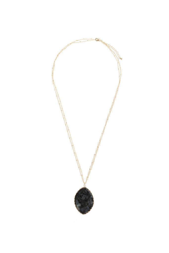 NATURAL STONE WRAP OVAL PENDANT CHAIN NECKLACE