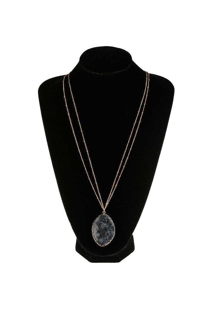 NATURAL STONE WRAP OVAL PENDANT CHAIN NECKLACE