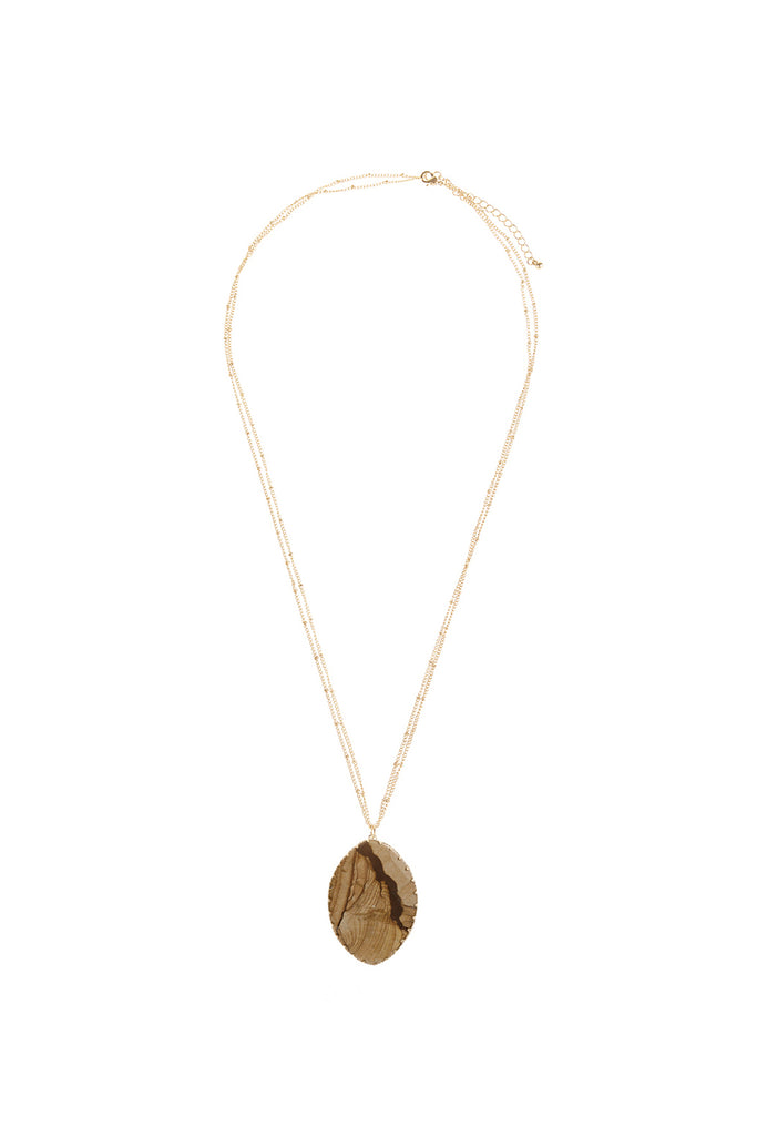 NATURAL STONE WRAP OVAL PENDANT CHAIN NECKLACE