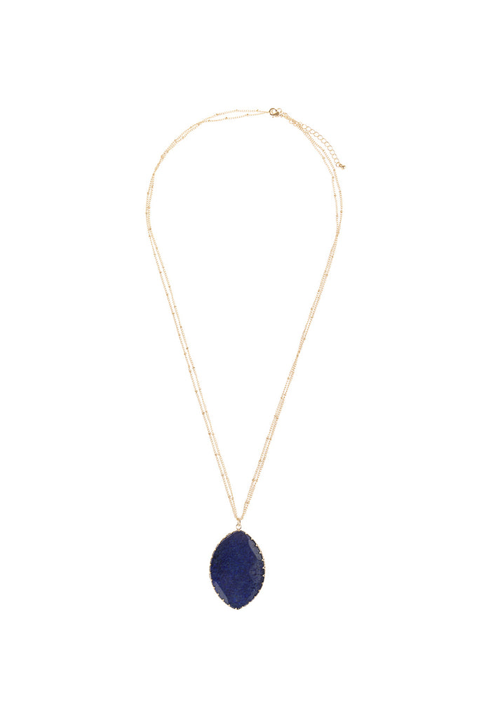 NATURAL STONE WRAP OVAL PENDANT CHAIN NECKLACE