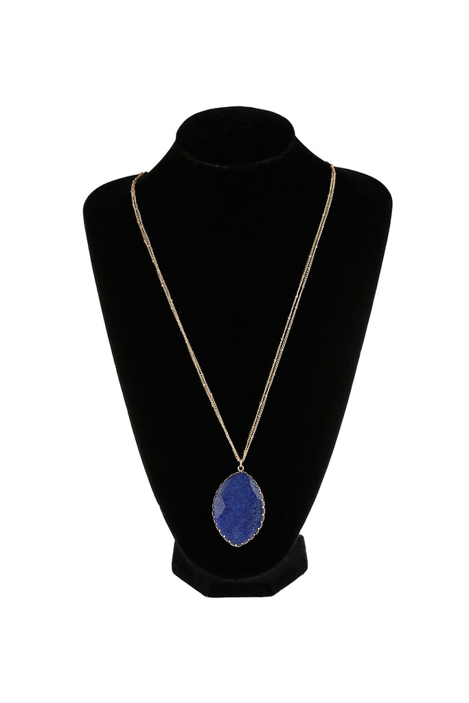 NATURAL STONE WRAP OVAL PENDANT CHAIN NECKLACE