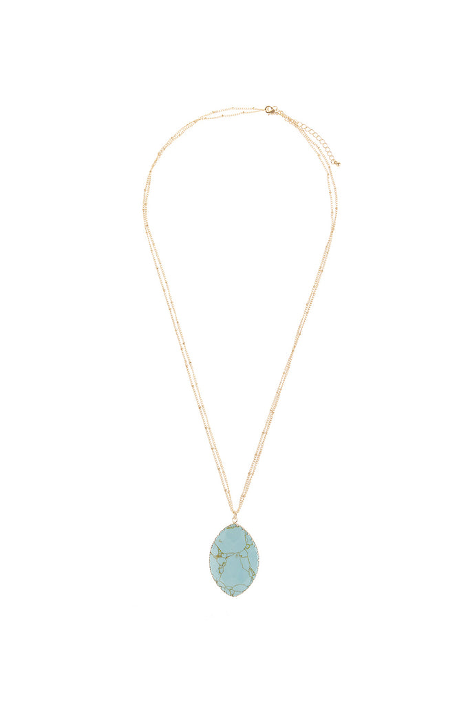NATURAL STONE WRAP OVAL PENDANT CHAIN NECKLACE