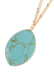 HDN2875 - NATURAL STONE WRAP OVAL PENDANT CHAIN NECKLACE