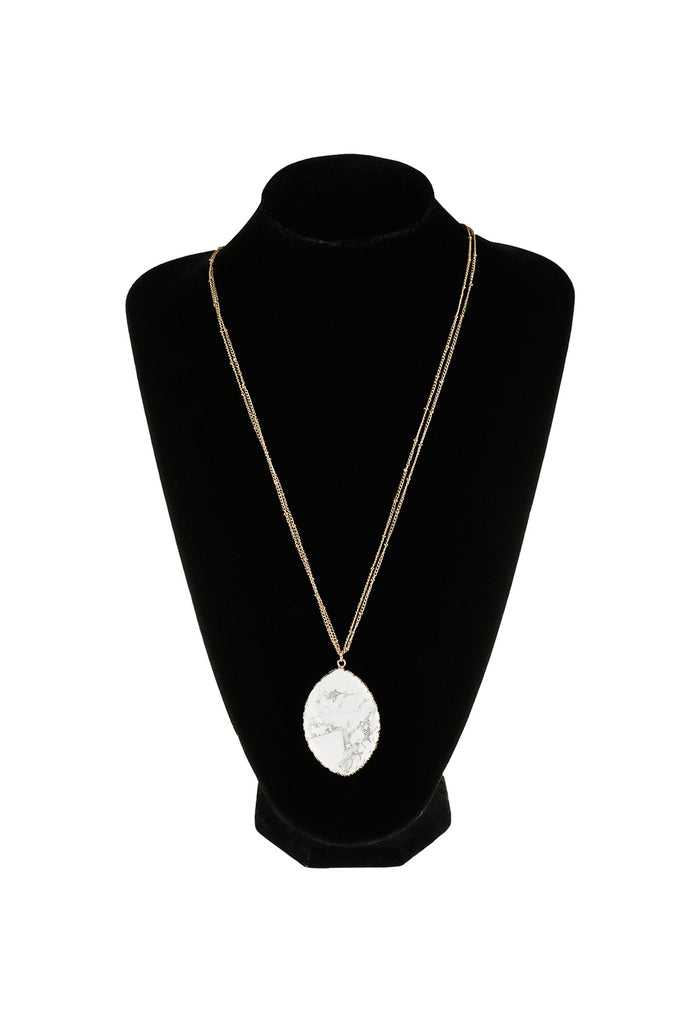NATURAL STONE WRAP OVAL PENDANT CHAIN NECKLACE