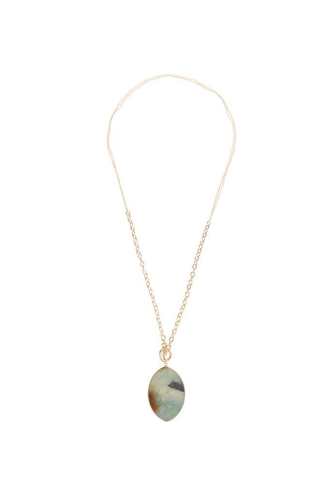 NATURAL STONE OVAL PENDANT CHAIN LAYERED NECKLACE