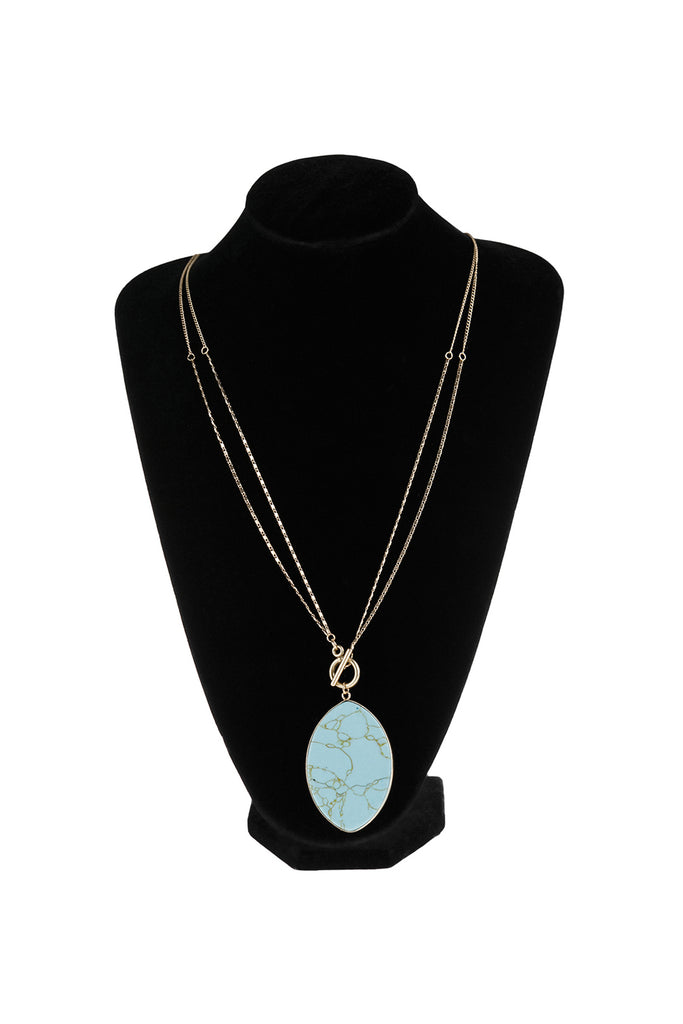 NATURAL STONE OVAL PENDANT CHAIN LAYERED NECKLACE
